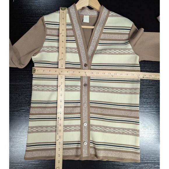 Vintage Brown/Cream‎ Striped Button Cardigan Womens Size 14 - Picture 2 of 8